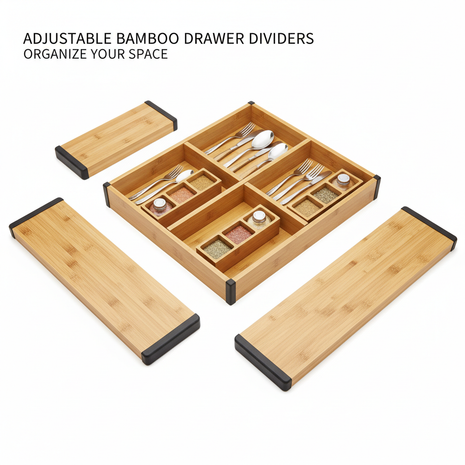 Adjustable bamboo drawer dividers organizer