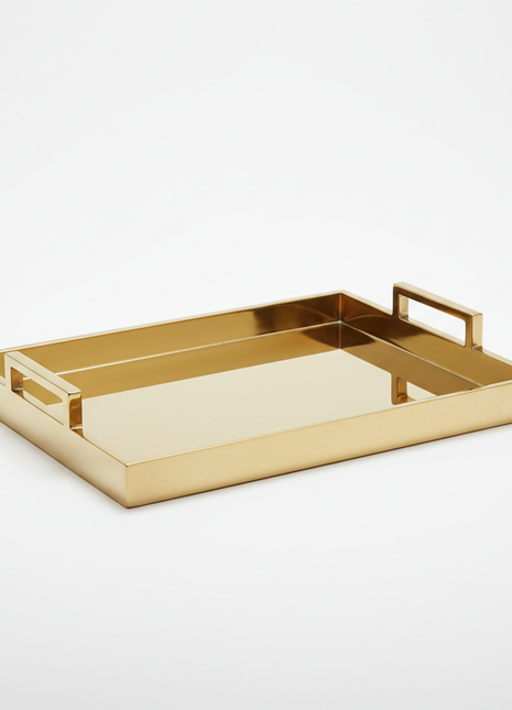 Brass Decorative Tray with Handles - Rectangular Serving Tray