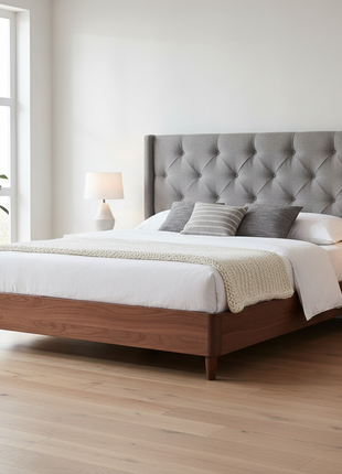 Upholstered Platform Bed with Tufted Headboard