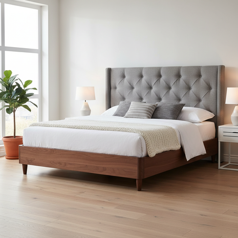 Upholstered Platform Bed with Tufted Headboard
