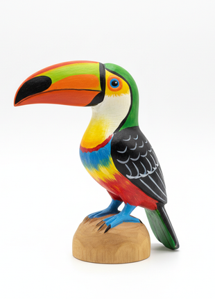 Balsa wood carved toucan figurine hand-painted Ecuadorian artisan souvenir