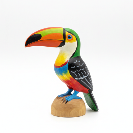 Balsa Wood Carved Toucan Figurine — Ecuadorian Artisan Souvenir