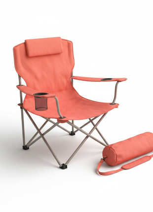 Folding Beach Chair with Cup Holder - Coral