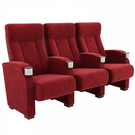 Luxury Theater Seating - Red Velvet Cinema Chairs with Cup Holders