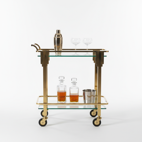 Brass Bar Cart with Glass Shelves