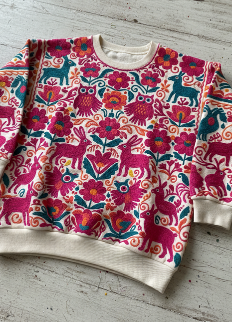 Mexican Otomi Embroidered Sweatshirt – Unisex Folk Art Design