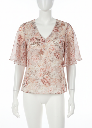 Floral Chiffon Flutter-Sleeve Blouse