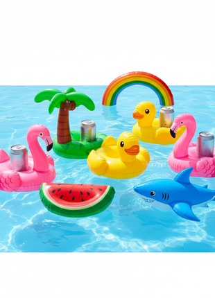 Colorful inflatable floating pool drink holders