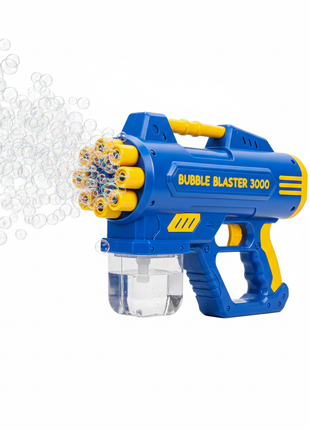 BubbleBlast Electric Bubble Machine Gun in blue and yellow
