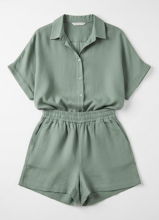 Women's Linen Summer Shorts & Top Set - Sage Green