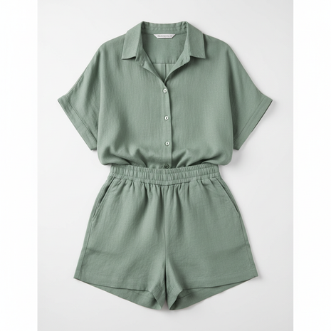 Women's Linen Summer Shorts & Top Set - Sage Green