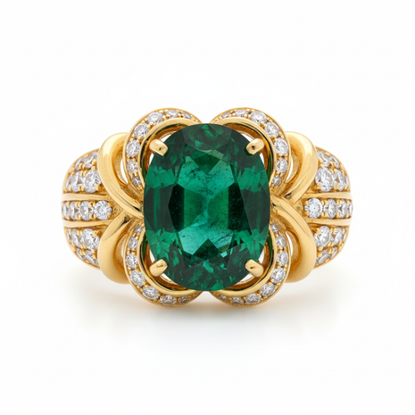 Emerald Cocktail Ring with diamond accents