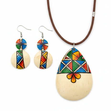 Tagua Nut Carved Jewelry Set – Earrings & Necklace
