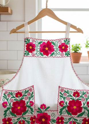 Salvadoran Hand-Embroidered Floral Cotton Apron – Artisan Kitchen Wear