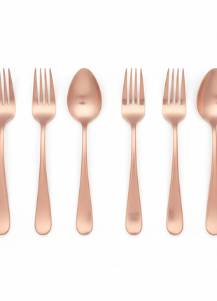 Rose gold flatware set with 4 forks and 4 spoons matte finish