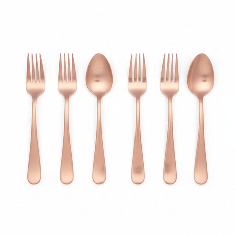 Rose gold flatware set with 4 forks and 4 spoons matte finish