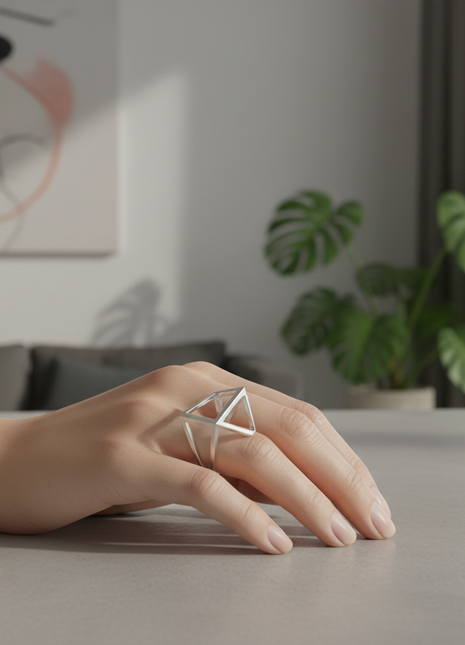 Geometric Silver Statement Ring