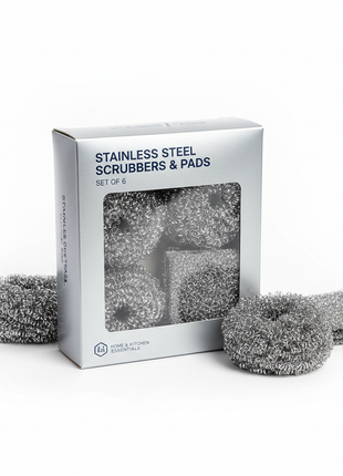 Stainless Steel Scrubbing Sponge & Scouring Pad Set - 6 Pack