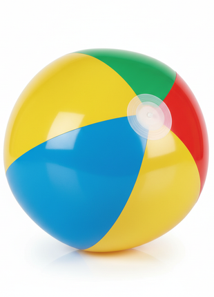 Colorful inflatable beach ball with red yellow blue and green panels