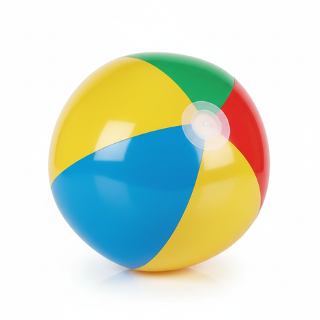 Colorful inflatable beach ball with red yellow blue and green panels