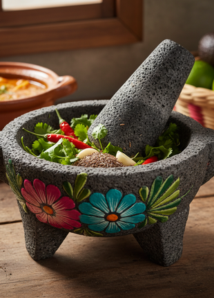 Mexican Volcanic Stone Molcajete – Hand-Carved Mortar & Pestle