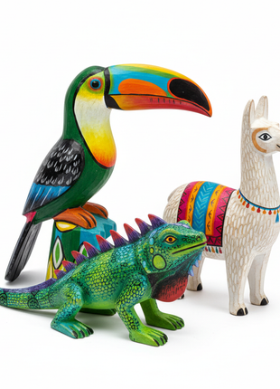 Balsa Wood Hand-Carved Animal Figurines Set – Amazonian Wildlife