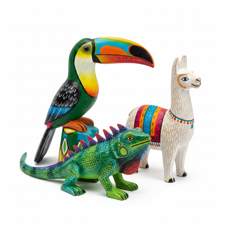 Balsa Wood Hand-Carved Animal Figurines Set – Amazonian Wildlife