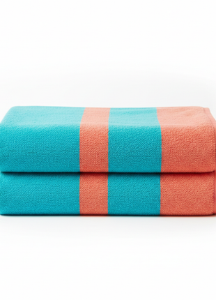 2-pack XL striped beach towels in turquoise and coral