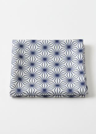 Japanese silk furoshiki wrapping cloth with indigo blue and white geometric pattern