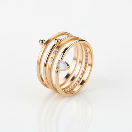 Delicate gold ring set for women with gemstone accents