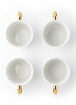 White porcelain gold handle coffee mug set of 4