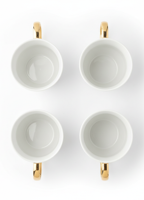 White Porcelain Gold Handle Coffee Mug Set (Set of 4)