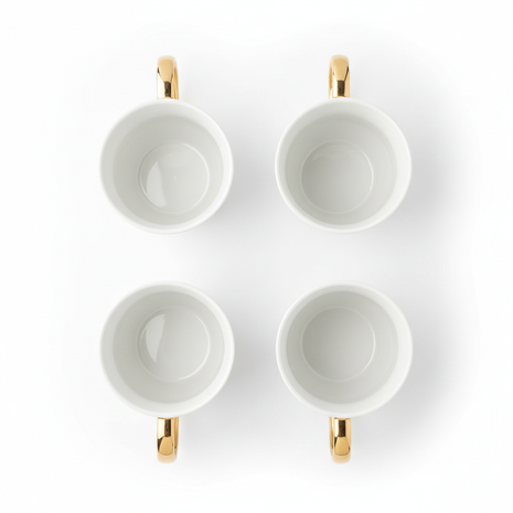 White porcelain gold handle coffee mug set of 4
