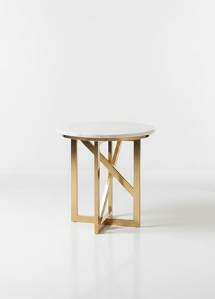 Brass and Marble Side Table - Round Accent Table