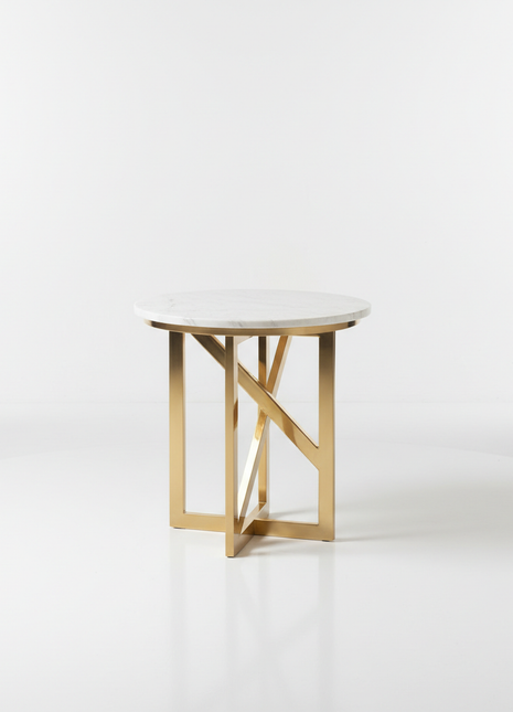 Brass and Marble Side Table - Round Accent Table
