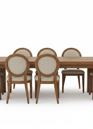 Walnut Wood Rectangular Dining Table with 6 Upholstered Chairs