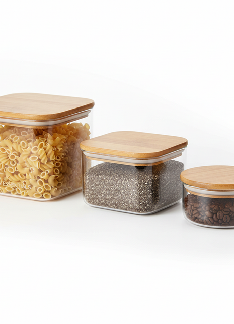 Glass Food Storage Container Set with Bamboo Lids (Set of 3)