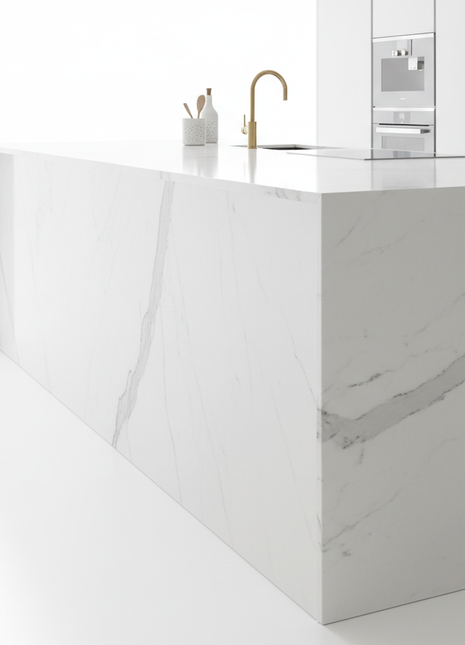 White Marble Waterfall Kitchen Countertop