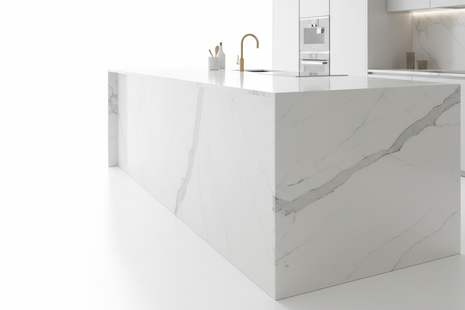 White Marble Waterfall Kitchen Countertop
