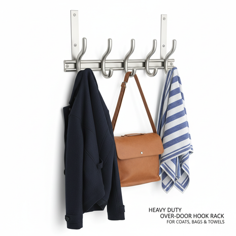Over-Door Hooks – Heavy-Duty 6-Hook Rack for Coats, Bags & Towels