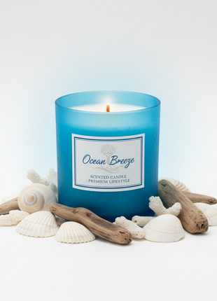 Ocean Breeze Candle in frosted blue glass jar