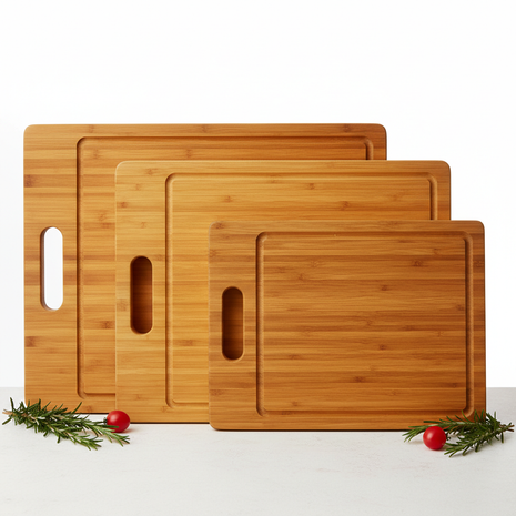 Bamboo Cutting Board Set of 3 sizes on kitchen counter