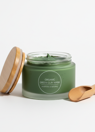 Natural Green Clay Purifying Face Mask in eco-friendly glass jar with bamboo lid