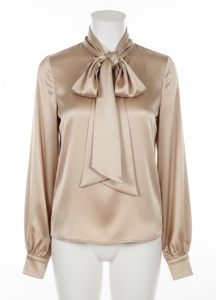 Champagne Satin Tie-Neck Blouse