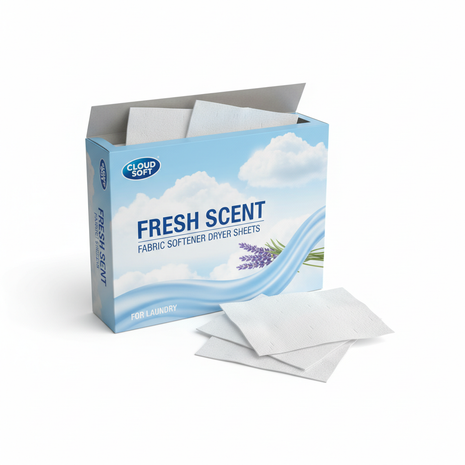 Box of fresh scent fabric softener dryer sheets
