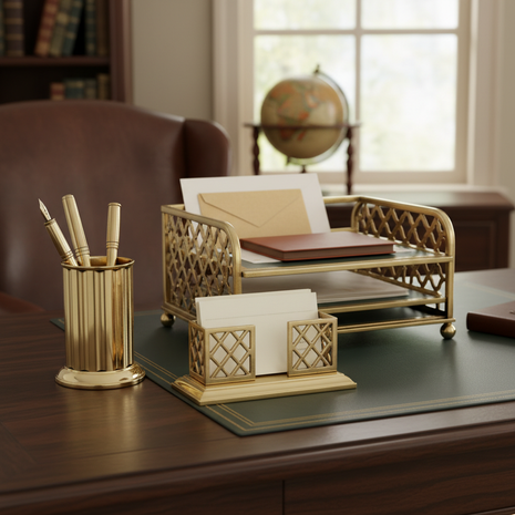 Antique Brass Desk Accessories Set (3-Piece)