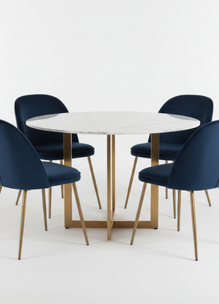 Walnut Wood Rectangular Dining Table with 6 Upholstered Chairs