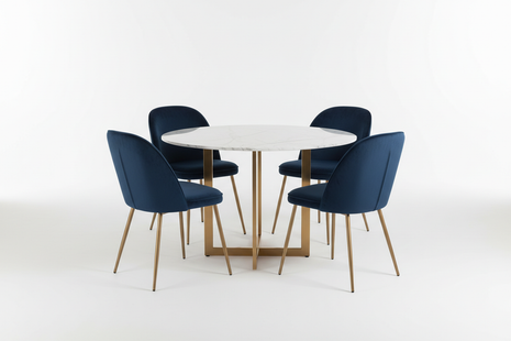 Round Marble Dining Table with 4 Velvet Accent Chairs