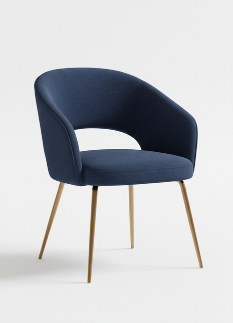 Navy Velvet Accent Chair with Brass Legs - Mid-Century Modern