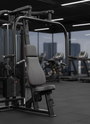Commercial chest press machine in professional gym setting